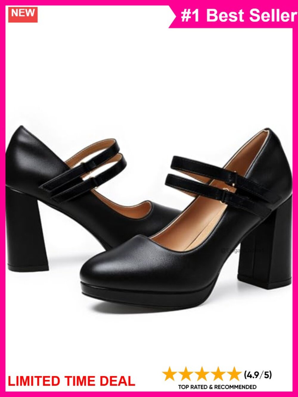 Mary Jane Heels Chunky Block Platform Round Toe Pumps
